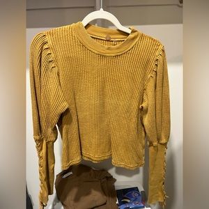 FREE PEOPLE LONG SLEEVE PUFF SHOULDER WAFFLE SHIRT